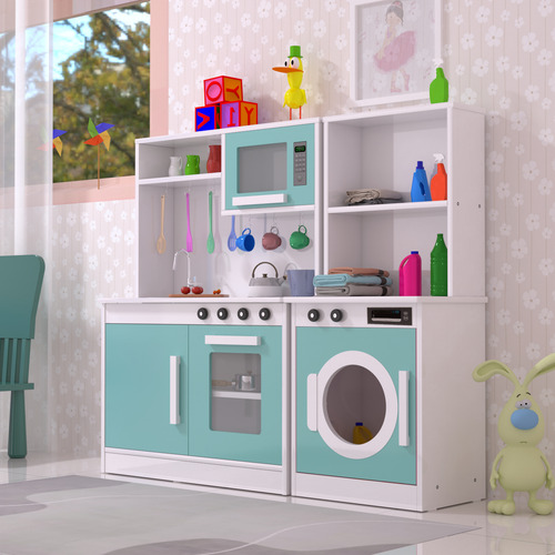 Kit Cozinha Completa Infantil Com Lavanderia Brink Em Mdf