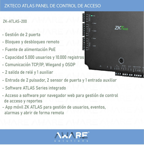 Panel De Control De Acceso Zteco Atlas-200 Lector 2-puertas