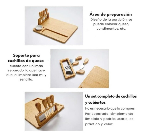 Tabla De Madera Para Picoteo Con 4 Cuchillos