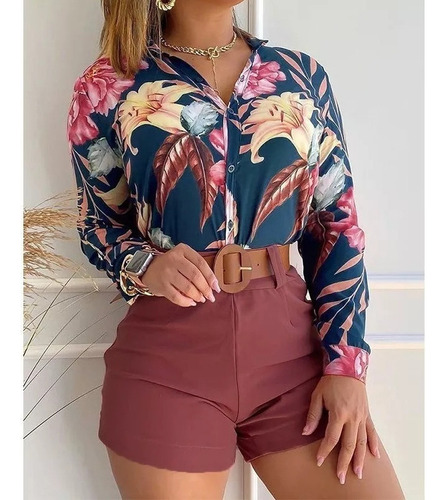 Conjunto De Camisas De Manga Corta Estampado Mujer Hawaiano