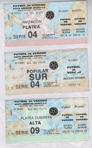 3 Entradas Futbol -.torneo De Verano Mar Del Plata  Año 1996