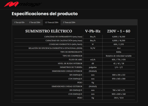 Aire Acondicionado Mirage Q17 (inverter) 2 Ton Blanco (Usado)