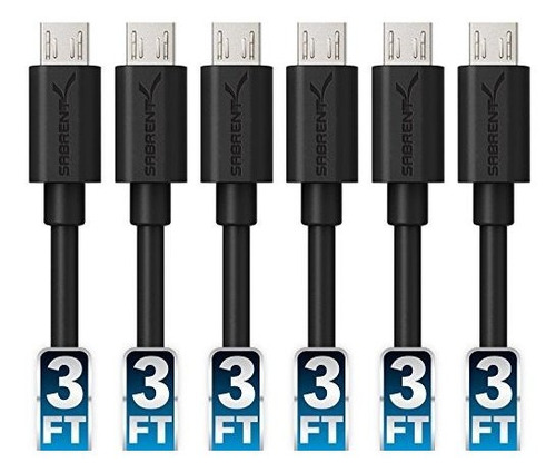 Prima 6 Pack 22awg 3 Pies Cables Micro Usb De Alta Velo...