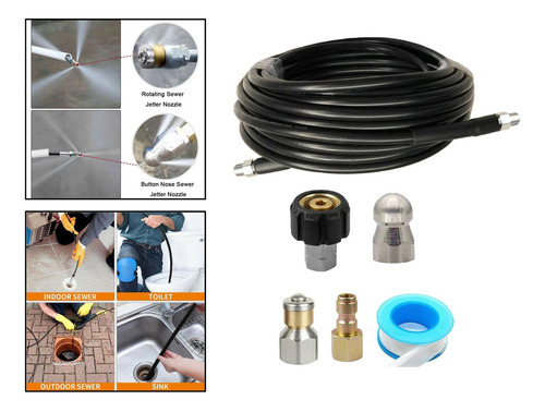 Limpiador De Desagües Manguera Jetter Set 30m Con Reemplazo
