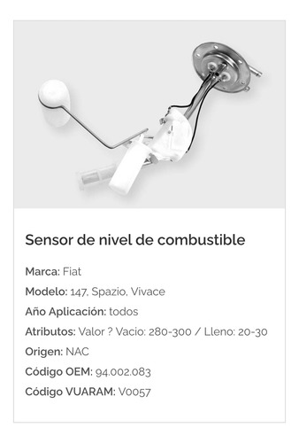 Flotante De Combustible Fiat 147 Spazio Vivace (2 Tubos)