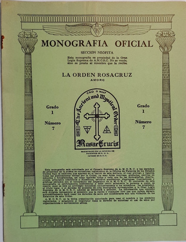 Masonería Orden Rosacruz Oficial Grado 1 Número 7 Ro 122