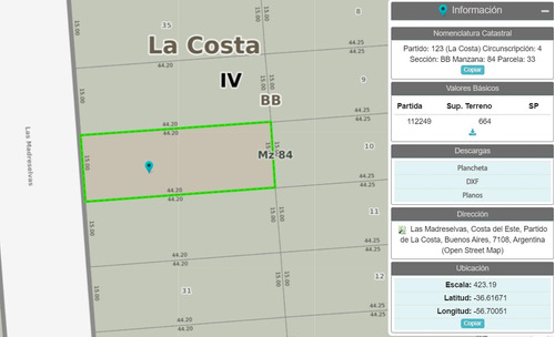 Lote En Venta Balneario Costa Del Este, Partido De La Costa