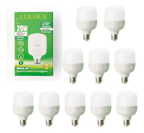 Paquete 10 Focos Led Color Luz Fria 20w Luz Blanco Frío