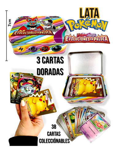 Lata + Mazo +3  Cartas Doradas Pokemon  Escarlata Y Púrpura