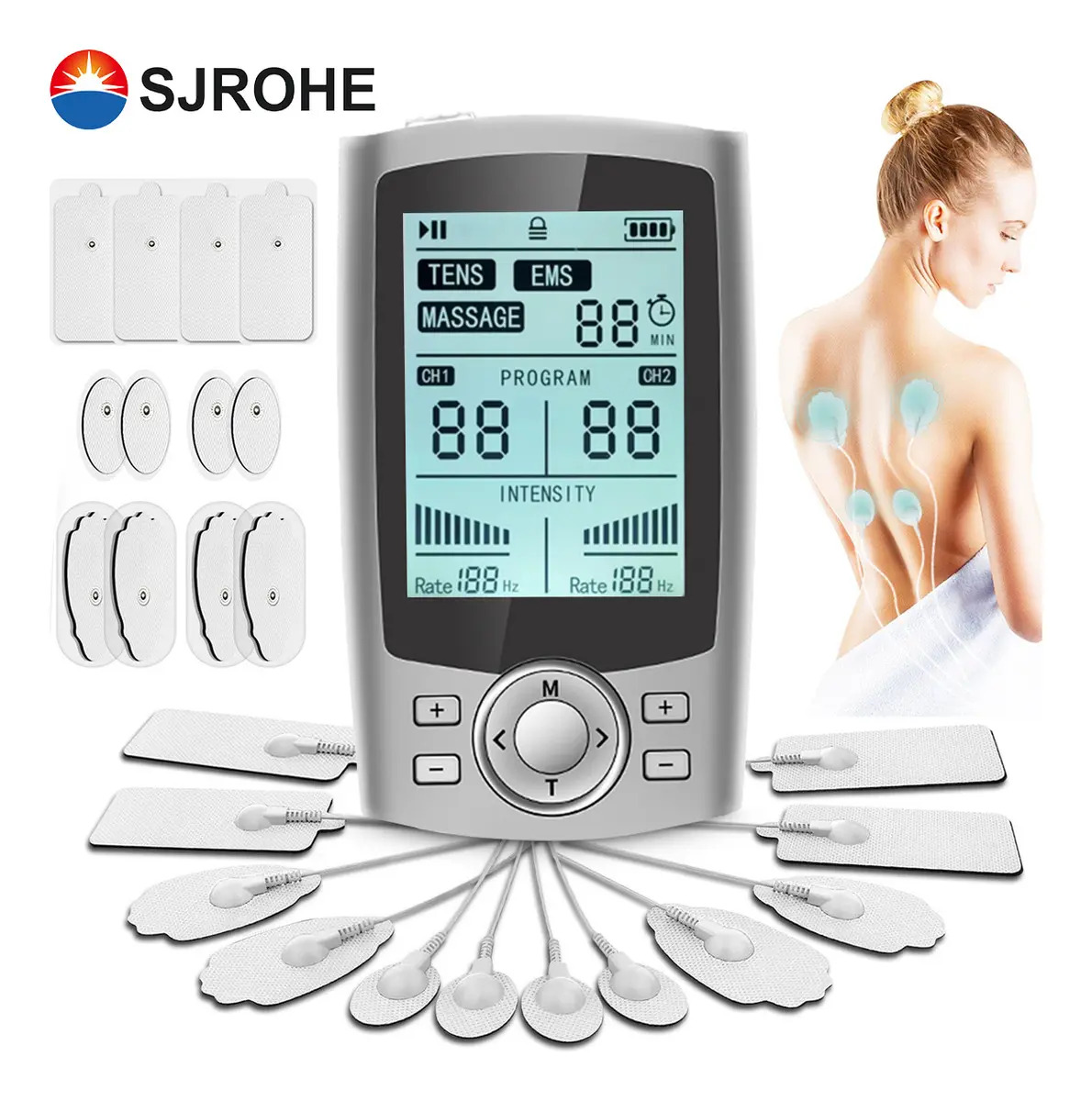 Tens/ems Electroestimulador Muscular Profesional Pthtechus 2 Canales, 60 Modos+12 Almohadillas-alivio Dolor,tonificación,fisioterapia,recuperación Deportiva-pantalla Lcd,batería Re