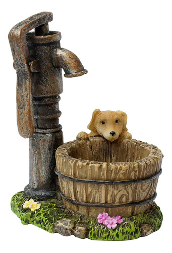 Well Puppy And Wash Basin Antique Brown - Estatua De Piedra 