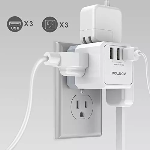 Adaptador de pared de enchufe múltiple, extensor de toma de corriente  múltiple, divisor de toma de corriente de pared eléctrica USB, protector  contra