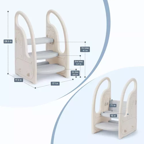 Taburete para niños pequeños de tres escalones, torre de pie para encimera  de cocina, lavabo de baño y inodoro para entrenamiento de orinal, ayudante