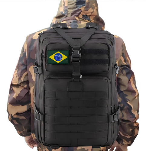 Mochila Tática Militar Camping Reforçada 50 Litros Impermeável Cor Preto Mochila Bolsonaro Mochila Resistente A Água Bandeira Brasil Mochila Tática Mochila De Trilha Mochila Exercito Brasileiro