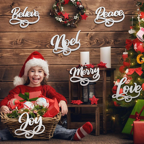 12 Letreros De Madera De Navidad, Navidad, Alegría, Cr...