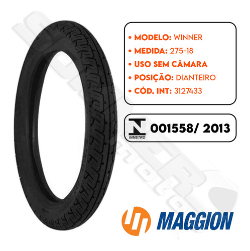 Pneu Dianteiro 275-18 Winner Uso Sem Câmara Maggion