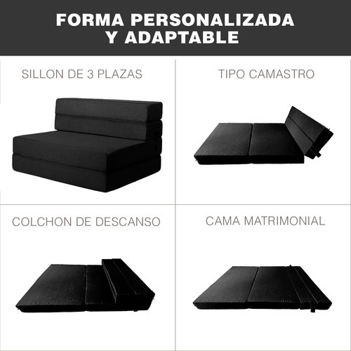 Imagen 5 de 10 de Sofá Cama Matrimonial Plegable, Colchoneta Con Soporte Firmé Color Negro