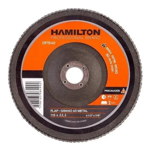 Disco Flap Abrasivo 115mm Df1540 Grano 40 Hamilton Color Negro/Naranja