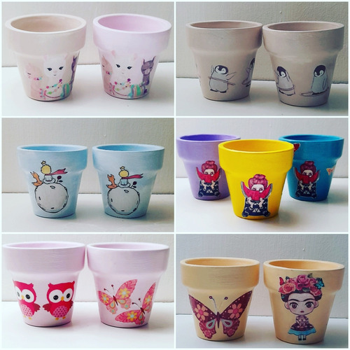 Imagen 2 de 10 de 20 Macetas De Barro Nº8 Pintadas Souvenir Suculentas