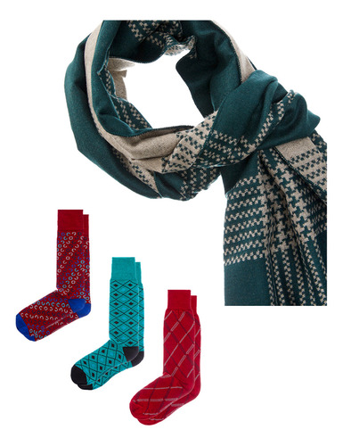 Set 4 Piezas Bufanda Y Calcetines Para Hombre Vittorio Forti Color Verde Diseño de la tela Degradado Talla Única