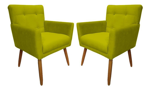 Kit 2 Poltrona Decorativa Onix Capitonê Suede Amarelo