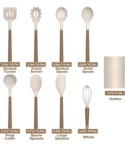 Juego De Utensilios De Silicona Con Mango De Madera