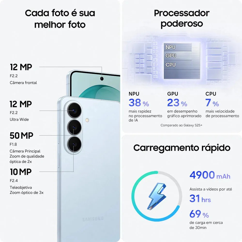 Teléfono celular Samsung Galaxy S26+ 5g, 512 GB, 12 GB de RAM, Galaxy Ai, cámara triple 50+12+10, pantalla plateada de 6.7