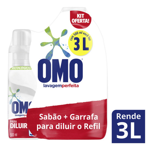 Kit Sabão Líquido Concentrado 500ml Com Garrafa Omo