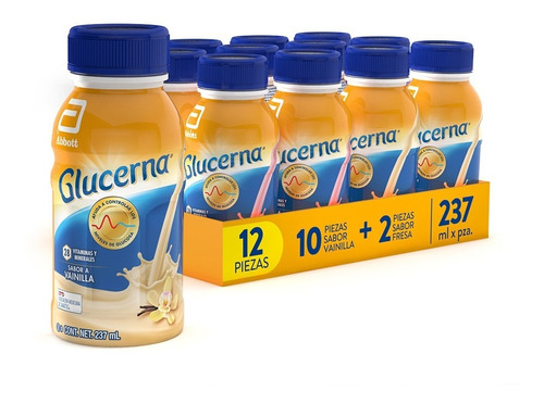 Pack X12 Glucerna  (10 Vainilla + 2fresa) 237 Ml Cada Unidad