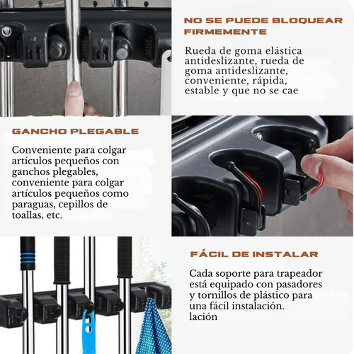 Organizador Con Trapeadores Y 3 Espacios Para Colgar Escobas