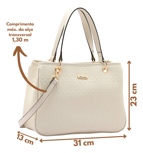 Bolsa Transversal Média Lateral E Mão Alça Ajustável Cor Bege Off Tendência