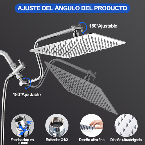Regadera Cuadrada & Ducha Hand Hand Hand 5 Modes 25* 25 cm With 2 Free Hanchos