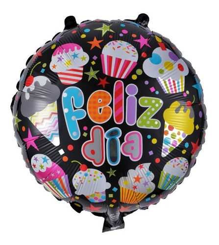 Pack 50 Globos Metálicos Sin Varillas Feliz Día Cupcake 45cm