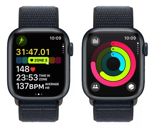 Apple Watch Series 9 GPS • Caja de aluminio color medianoche de 41 mm • Correa loop deportiva color medianoche - Excelente (Reacondicionado)