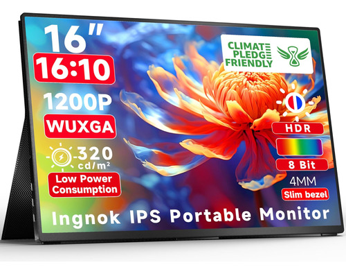 Monitor Portátil Ingnok De 16 Pulgadas, Monitor De Viaje Par