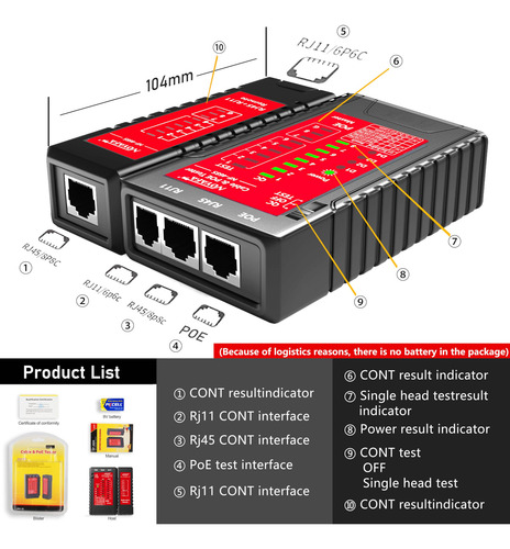 Probador De Cables De Red Zhouce Nf-468s Rj45 Rj11 Rj12 Cat5