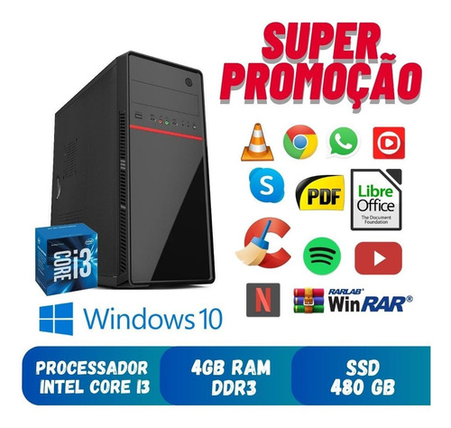 Imagem 1 de 2 de Pc Star Intel Core I3 4gb Ssd 480 Win10 Pró + Programas