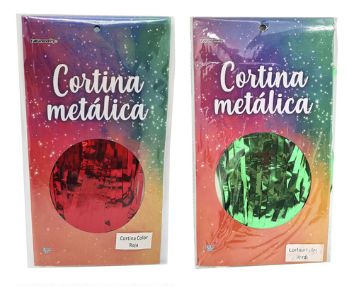 Cortina Color Rojo/verde Metalicos Decoracion Fiesta 2 Pack