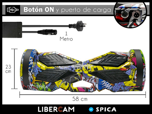Imagen 4 de 10 de Patineta Scooter Electrica Hoverboard Spica S-90 Luz Rgb Bt