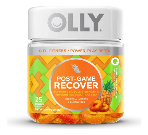 Olly Fitness, Vitaminas, Recuperacion Muscular 25gomitas Post Game Recover Sabor Piña