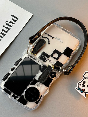Funda Negra A Cuadros Para Oppo Find N3 Flip