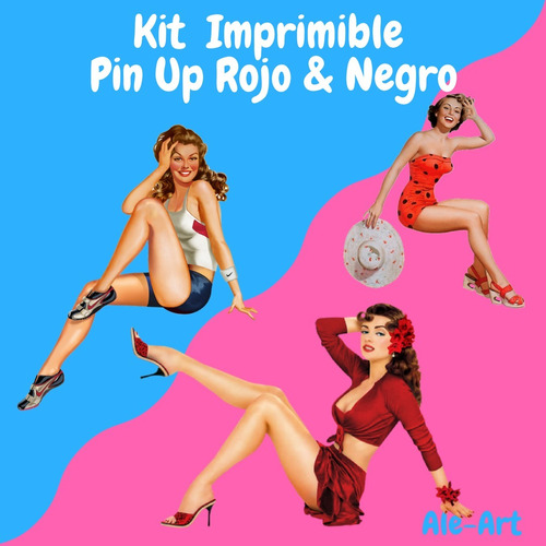 Unico Mega Kit Imprimible Pin Up Rojo Y Negro Con Candy Bar