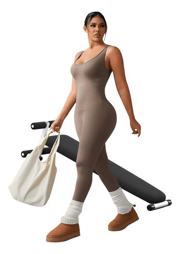 Catsuit Deportivo Largo Invierno Push Up Seamless Premium Marrón Lisa M