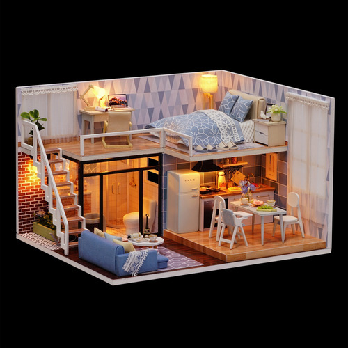 Bricolaje Kit De Casa De Mu?ecas En Miniatura Loft Realista