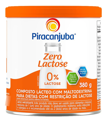 2 Leite Em Pó Composto Lácteo Zero Lactoze Piracanjuba 380g