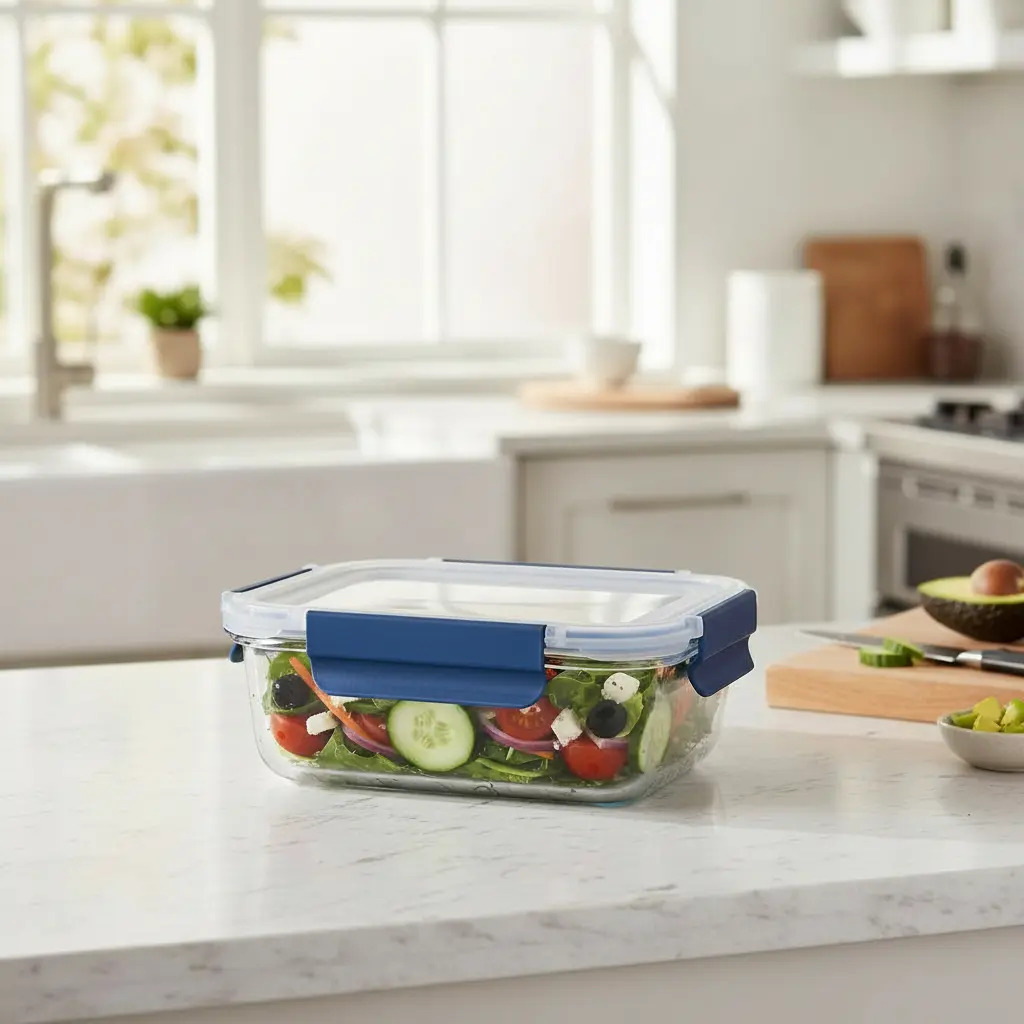 Tuper Vidrio Hermetico Rectangular Horno Frezzer Microondasl Color Azul