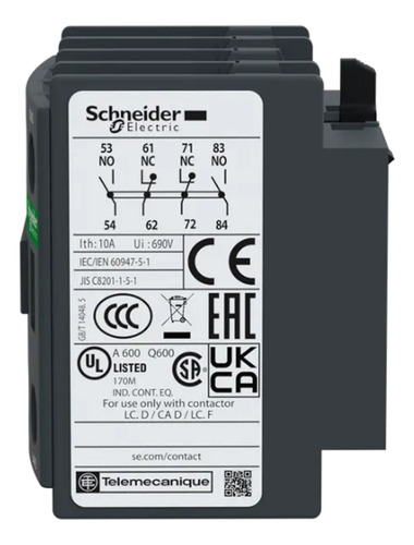 Bloco Contato Auxiliar Para Contator Frontal 2Na+2Nf Cinza Escuro Ip20 LADN22 Schneider Electric