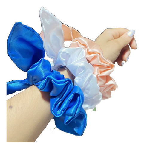Scrunchies Con Orejas Pack X12 Accesorio Colita Para El Pelo Negro