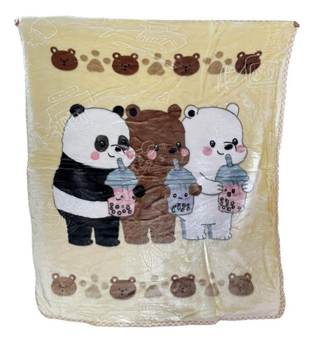 Cobertor Cunero Para Bebe 100x120cm Extra Suave Calientito Tres Osos Beige Lisa