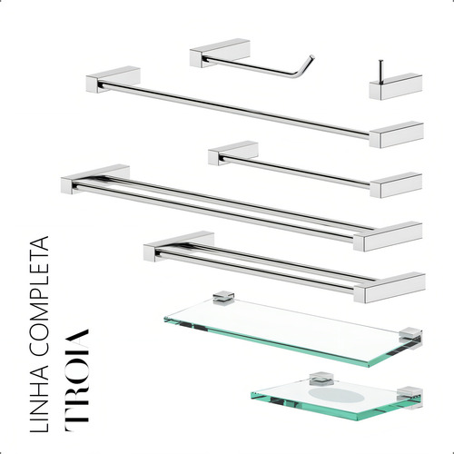 Porta Toalhas Duplo Para Banheiro Prata 60cm Troia 1031TR Prateado